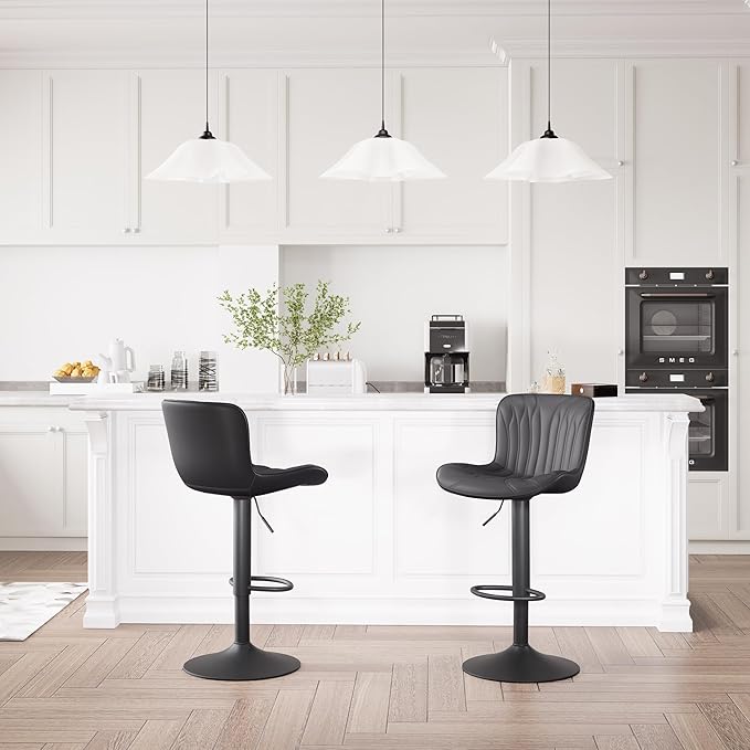YOUNIKE Single Black Bar Stools Modern Swivel Counter Height Bar Chair with Back Adjustable Kitchen Island Faux Leather Padded Barstools taburetes de bar Breakfast sillas para barra de cocina 1PCS