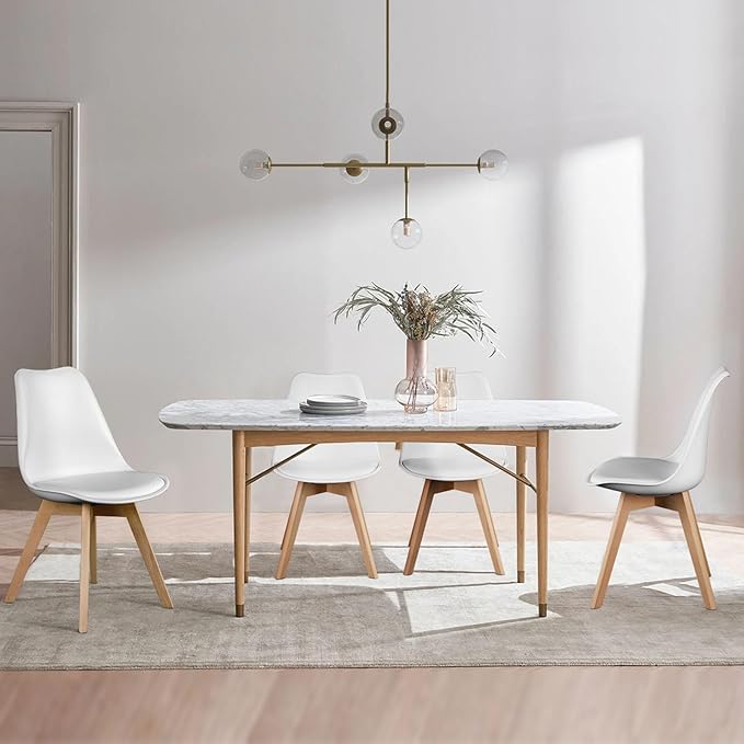 OLIXIS Set of 4 Dining Kitchen Mid-Century Modern Chairs with Wood Legs and PU Leather Cushion for Living Room Bedroom Outdoor Lounge, White