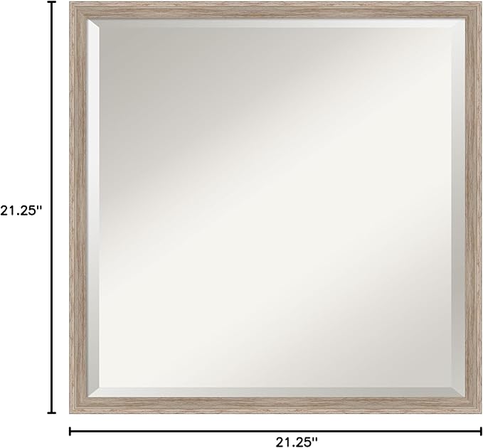 Amanti Art White Bathroom Mirror for Over Sink, 21x21 Hardwood Wedge White Wash Square Vanity Mirror, Medium Country Rustic Wood Frame, Hangs Horizonally and Vertically, Bathroom Wall Decor, Beveled