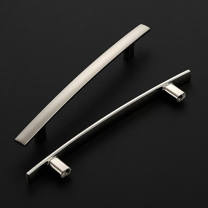15 Pack Cabinet Handles 5" Hole Center - Curved Cabinet Pulls Brushed Nickel Drawer Pulls for Kitchen Cupboard Solid Hardware for Dresser Drawer Arch Hardware