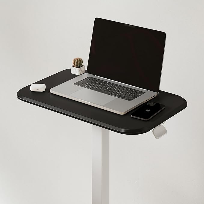 Ergohome™ ELEVANCE Table™ Height Adjustable Side Table for Couch or Bed, Laptop Table - Small End Table Office Coffee Table - C-Shaped Sofa Side Table with Multi-Function (White Base & Carbon Top)