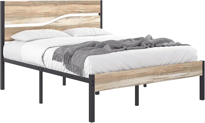 VECELO Queen Size Bed Frame with Wood Headboard and Footboard, 14 Inch Platform/No Box Spring Needed, Heavy Duty Support, Easy Assembly