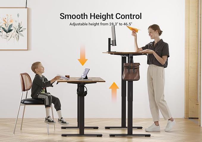 Seang Electric Standing Desk Adjustable Height, 55 x 24 Inch Sit Stand Desk with T-Shaped Frame, 3 Memory Presets & Cable Management for Home Office Computer Workstation, Black Frame/Rustic Brown Top