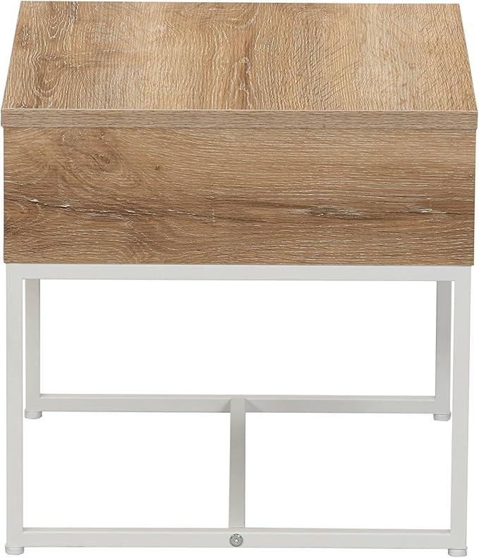 Household Essentials Wrap Square Side End Table Coastal Oak Rustic Wood Grain and White Metal