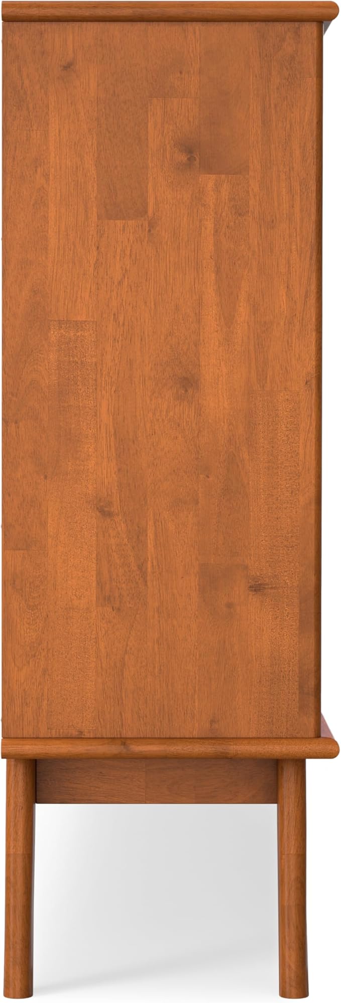 SIMPLIHOME Draper Console Table - 57 Inch Wide Solid Hardwood 8-Cube Sofa Table in Teak Brown, Mid-Century Modern Bookcase for Entryway or Living Room with 8 Open Storage Cubbies and Tapered Legs