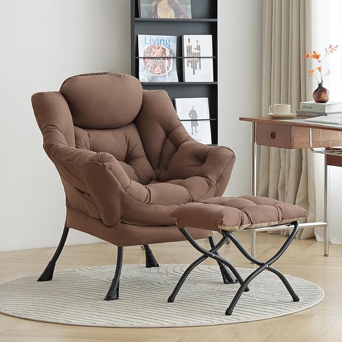 LITA Modern Accent Leisure Upholstered Sofa Chair, Contemporary Lounge Reading Chair with Armrests and a Side Pocket for Living Room, Bedroom & Small Space, Dark Brown