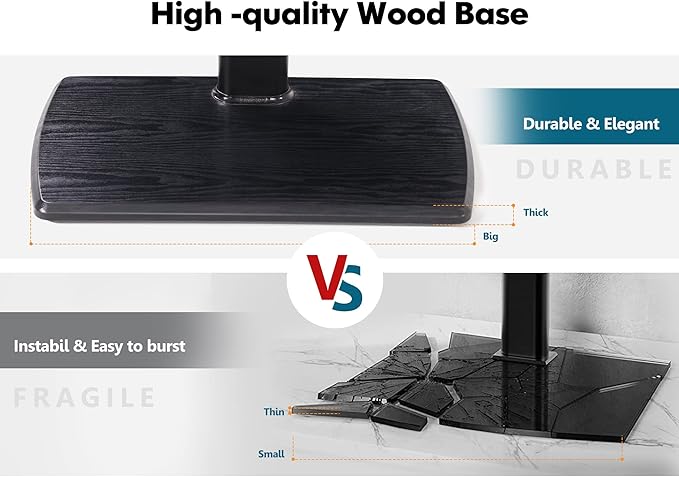FITUEYES Tall TV Floor Stand with Power Outlet for Bedroom, Living Room, Swivel Floor Standing Corner TV Stand with Wood Base for 32 to 65 70 inch TV, Black