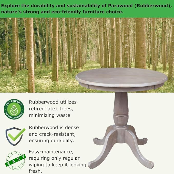 International Concepts 30" Round Top Pedestal Dining Table Solid Parawood 29.1" High, Kitchen/Dining Furniture, Easy Assembly, Residential Use Only