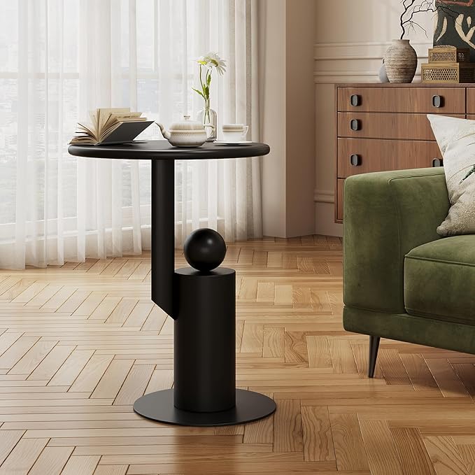Metal Round Side Table,Matte Modern Accent End Tables Coffee Tables,Small Drink Table for Small Spaces,Pedestal Tables for Living Room, Bedroom, Corners, and Office, 21.65'' Height