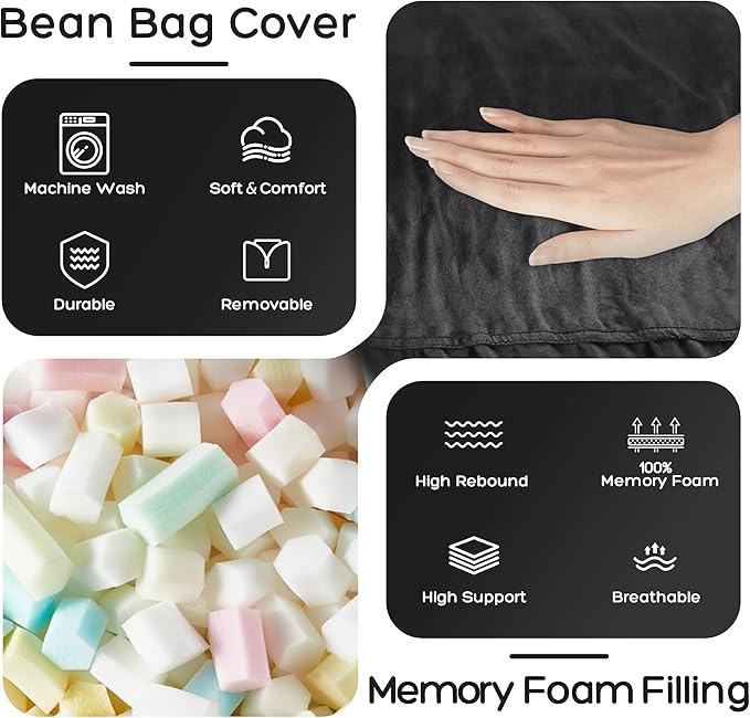 HABUTWAY Bean Bag Chair: Giant 4' Memory Foam Furniture Bean Bag Chairs for Adults with Microfiber Cover 4Ft (Black)