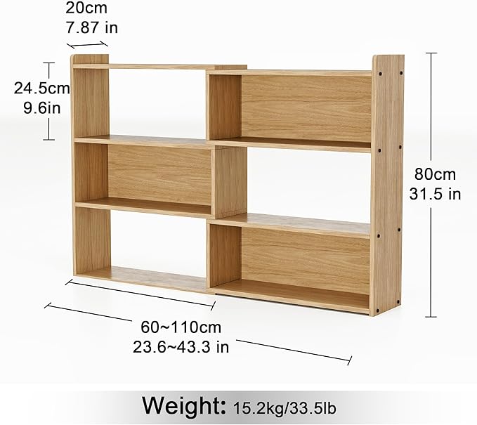 Open Shelf Low Bookcase,Wooden 4-Tier Floor Standing Expandable 25-47 inch Wide Bookcase,with Side Panels Frame for Home and Office