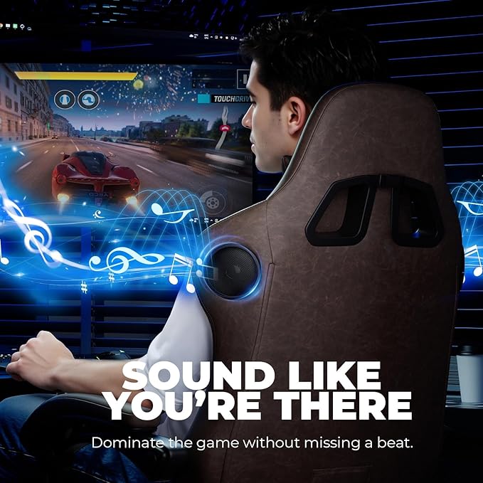 GTPLAYER ACE-PRO Music Gaming Chairs – Built-in Speakers, App Support & Bluetooth Control, Footrest & Pocket, Gamer Chair for Adults, Light Brown