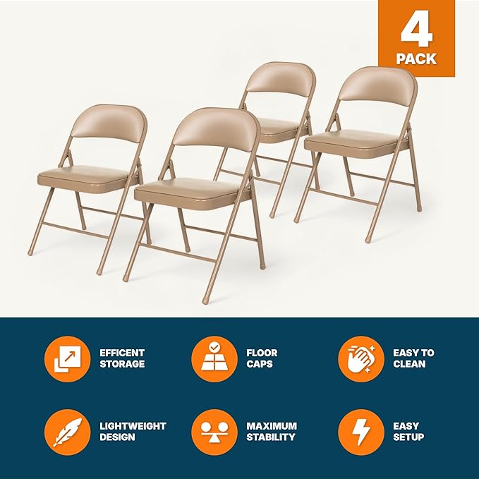 OEF Furnishings OEF950 Series Vinyl Padded Steel Folding Chairs (4-Pack, Beige)