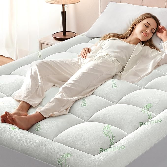 Anluoer Memory Foam Mattress Topper Twin for Back Pain, Rayon Derived from Bamboo Pillow Top Mattress Topper for Hot Sleepers,Cooling Mattress Pad with 8-21" Deep Pocket, 39x75 Inches, White
