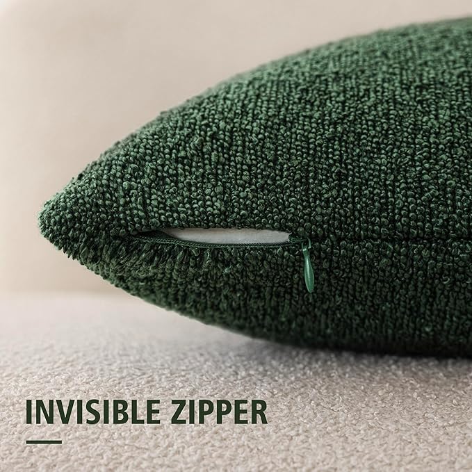 Foindtower Pack of 2 Textured Boucle Throw Pillow Covers Neutral Accent Solid Decorative Pillow Cases Cozy Woven Couch Cushion Case for Sofa Bedroom Living Room Home Decor 20x20 Inch Pine Green