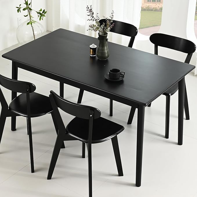 DELAVIN 47.2" Rectangle Solid Wood Dining Table, Modern Kitchen Table, Oak Dining Room Table, Easy Assembly, Black