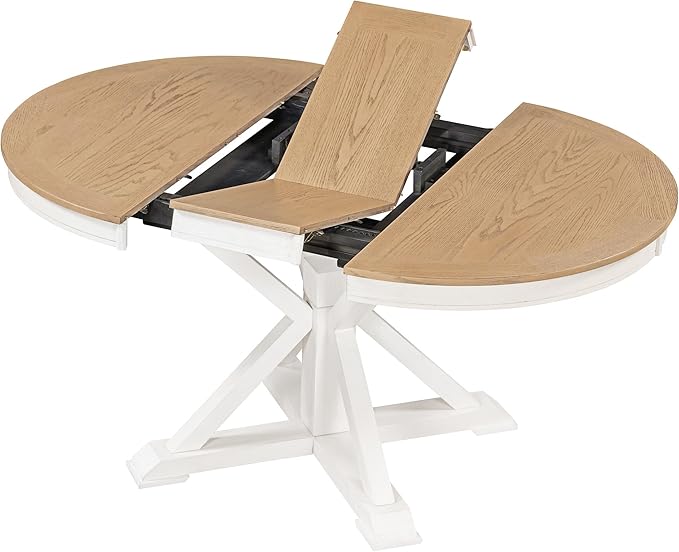 Need 42 Inch Round Dining Table Extendable to 54 Inch with 12" Leaf, Retro Expandable Kitchen Table for Dining Room & Living Room, Solid Wood (Oak)