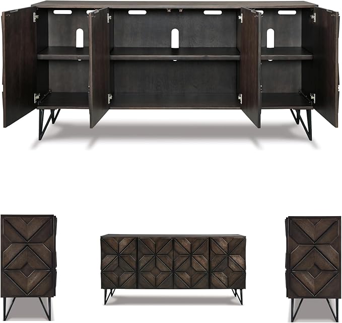 Signature Design by Ashley Chasinfield Urban Geometric Design TV Stand Fits TVs up to 70", 4 Cabinet Doors and 3 Adjustable Storage Shelves, Dark Brown