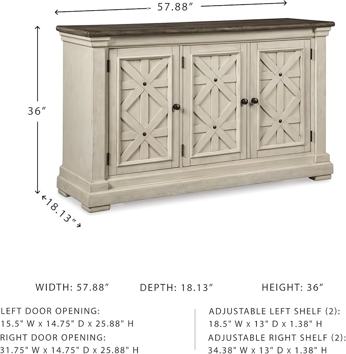 Signature Design by Ashley Bolanburg French Country Dining Room Server, Two-tone White & Brown