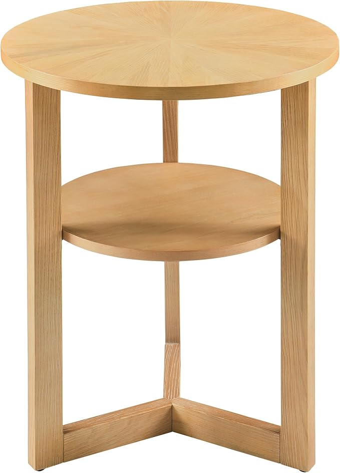 MODERION Round End Table, Rustic Side Tables with Storage Shelf, Classic Circular Solid Wood Beside Table-, 2-Tier Telephone Tables-, Nightstand, 24”H x 19.3”D for Living Room Wood Natural BZ3338OA