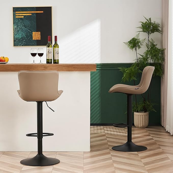 YOUNUOKE Counter Height Bar Stools Kitchen Island Barstools Set of 2 Adjustable Swivel Counter Stool Bar Height Island Chairs with Back, Khaki