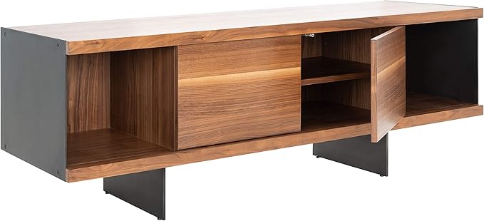 SAFAVIEH Couture Terrance TV Stand for up to 65" Flatscreen – Walnut Brown, 2 Doors with Interior Storage, 2 Open Shelves, Entertainment Media Console (SFV6047B)