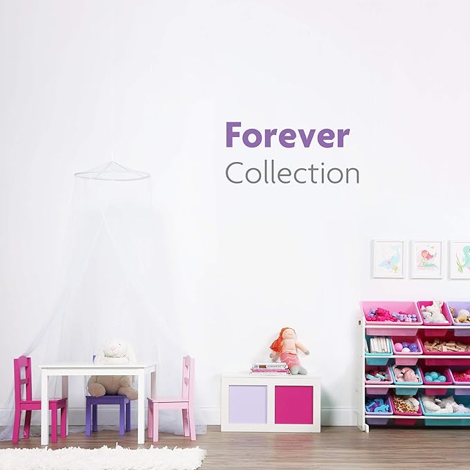 Humble Crew Kids Wooden Table and 4 Chairs Set, White/Pink/Purple/Aqua - Kids Table and Chair Set for Toddlers and Children for Arts, Crafts, and Snack Time - Sturdy, Durable Toddler Activity Table