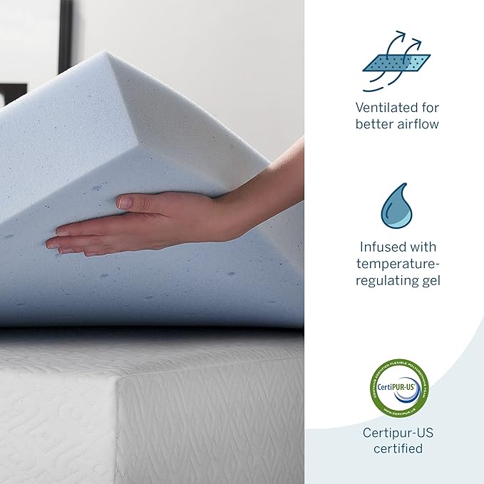 LUCID 4 Inch Gel Memory Foam Mattress Topper-Ventilated Design-Ultra Plush-Twin