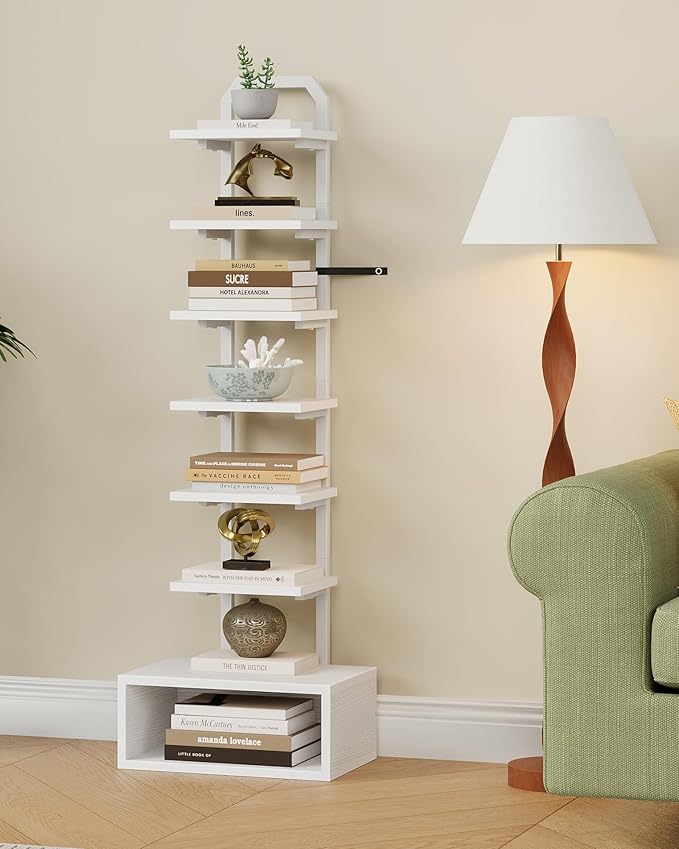 8-Tier Bookshelf, LED Bookcase with Semi-Open Bottom, Small Space Standing Shelf with Lights, Corner Storage Stand, for Living Room, Home Office, Bedroom, White TSJ08DWB