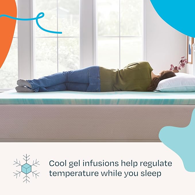 Linenspa 2 Inch Gel Swirl Memory Foam Mattress Topper – Cooling Gel Infused – Pressure Relieving Bed Topper - Mattress Pad – CertiPUR Certified - Full Size