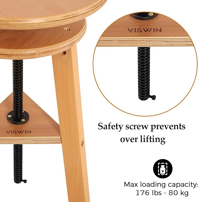 VISWIN Adjustable Drafting Stool for Artists & Adults, 19"-26" Height Solid Beech Wood Art Stool for Studio, Swivel Drafting Chair for Drawing, Home Use, Office, Kitchen