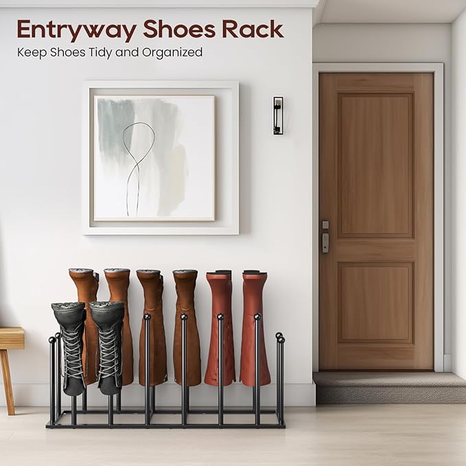 ORLESS Boot Rack Metal Black 8 Pairs Free-Standing Shoe Rack Boot Organizer Storage for Closet Entryway, Garage, Dorm Room, Hallway, Outdoor, Boot Rack