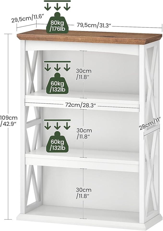 4-Tier Bookcase, 42.9" Floor Standing Organizer Shelf, Corner Book Stand, Metal Frame, for Study, Bedroom, Living Room, White and Walnut TSJ01WL