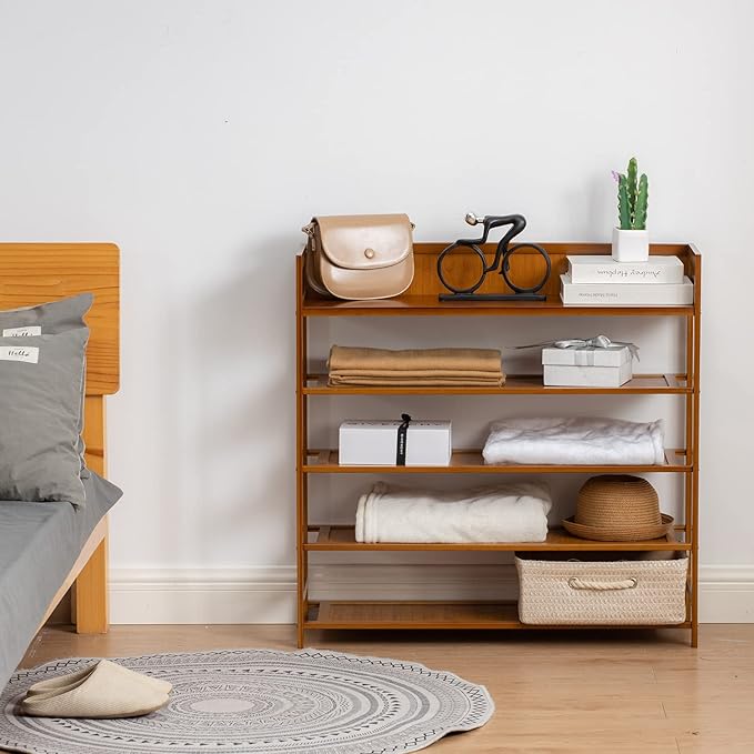 Bamboo Shoe Rack Organizer, 5 Tier Shoe Shelf Storage Organizer, for Entryway, Hallway, and Closet (Brown-39)