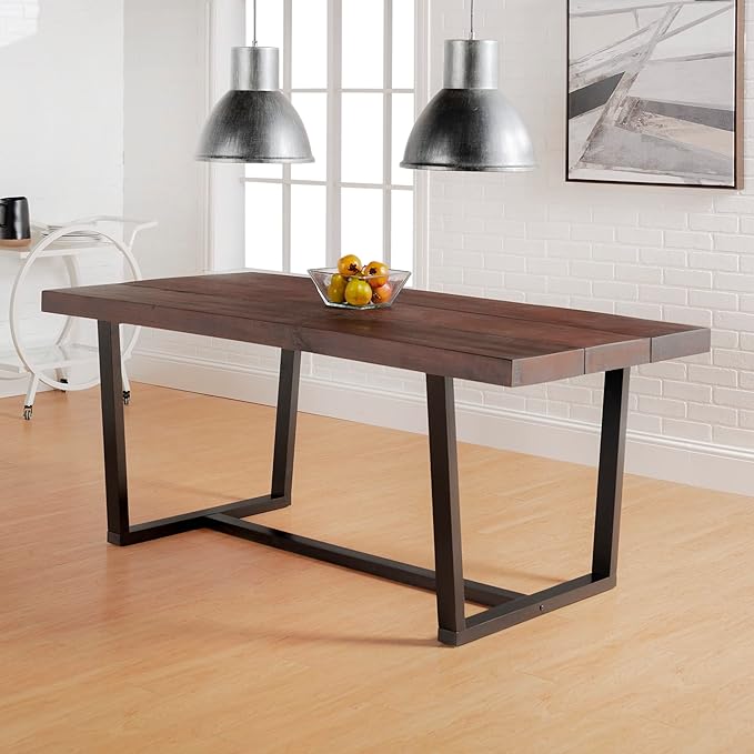 Walker Edison Durango Distressed Solid Wood Dining Table, 72 Inch, Mahogany
