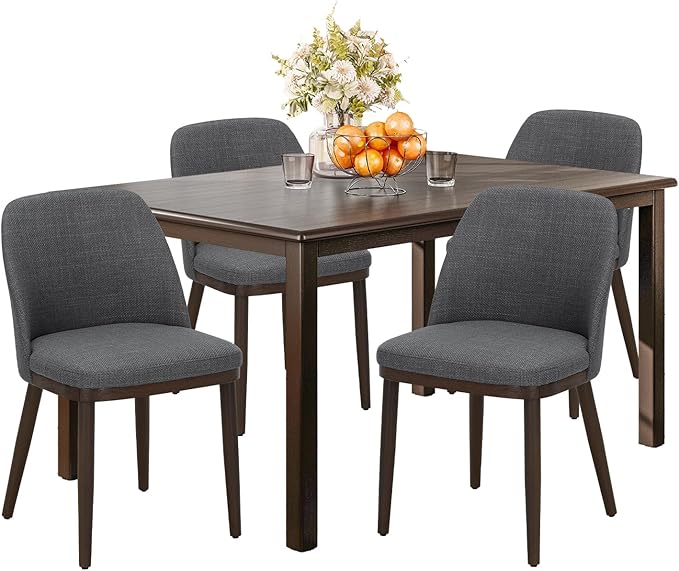 COLAMY 60 Inch Rectangular Kitchen Dining Table for 4, Modern Farmhouse Dining Table Set for 4, Wood Dining Table and Upholstered Dining Chairs for Kitchen, Dining Room, Restaurant, Brown/Light Grey