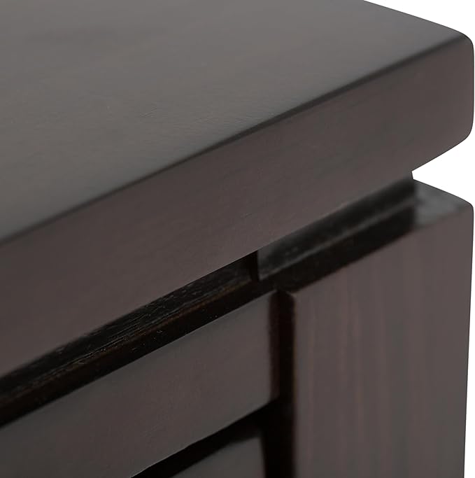 SIMPLIHOME Cosmopolitan Coffee Table - 42 inch Wide Solid Wood Contemporary Rectangle Cocktail Table in Mahogany Brown, Stylish Living Room Table with 2 Drawers and Square Brushed Nickel Knobs