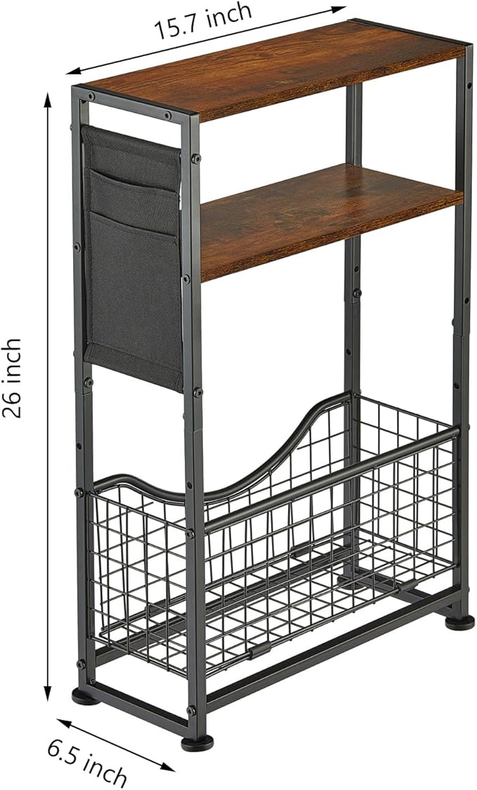 Narrow Side Table, Skinny Small End Tables with Magazine Holder, 3 Tier Small Sofa Side Table for Smalls Spaces, Sofa Couch Tables Bedside Table for Living Room Bedroom Office
