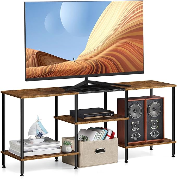 OYEAL TV Stand for 50 inch TV Rustic TV Stand for Bedroom with Storage Shelves, Small Entertainment Center TV Console Table for Living Room, Rustic Brown