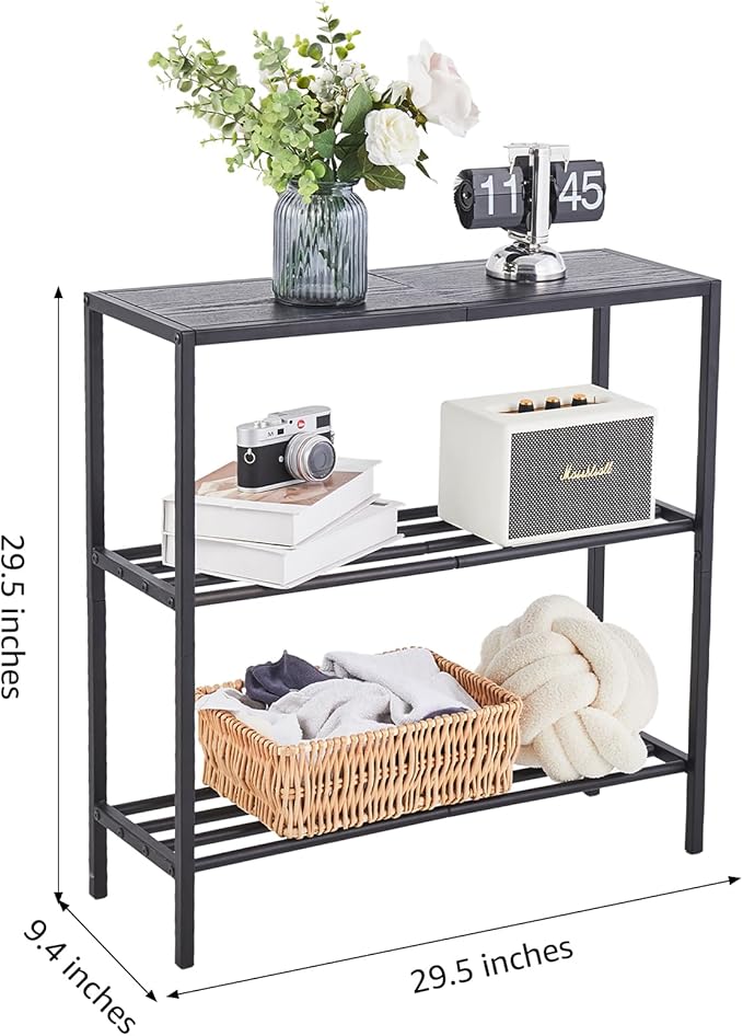Wimarsbon 29.5" Narrow Console Table, 3-Tier Entryway Tables, Thin Sofa Table with Shelves, Metal Frame, Side Table, Display Table, for Hallway, Entrance, Living Room, Bedroom (Black Frame Black)