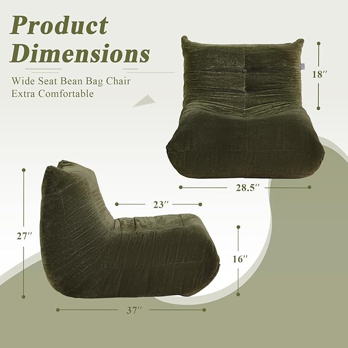 Bean Bag Chair, Fireside Chair Big Bean Bag Sofa for Adults/Teens, Memory Foam Bean Bag Gaming Chairs with Comfy Design & Premium Fabric, Lazy Floor Sofa for Living Room, Bedroom, Olive Green