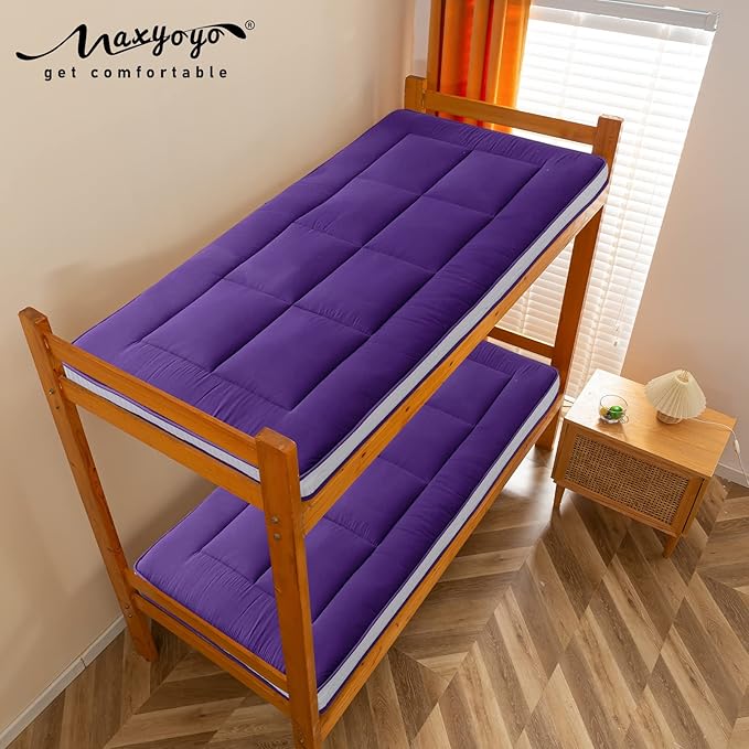 MAXYOYO Twin Bed Mattress Japanese Floor Mattress Futon Mattress, Twin Mattress Pad Camping Mattress Floor Bed Mattress Topper, Easy to Foldable and Portable, Purple Futon Single Mattress