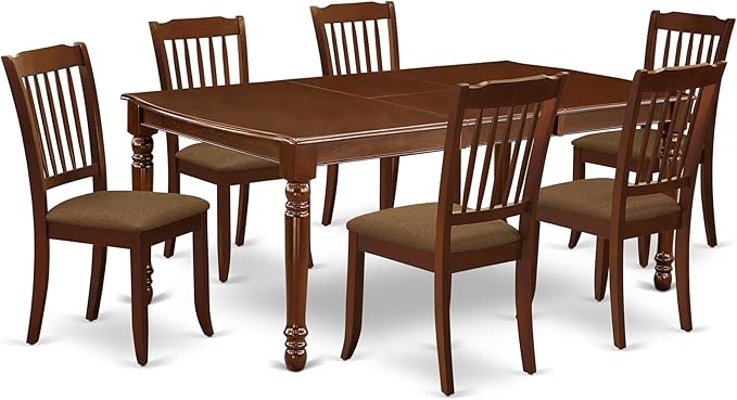 East West Furniture DODA7-MAH-C 7 Piece Modern Dining Table Set Consist of a Rectangle Wooden Table with Butterfly Leaf and 6 Linen Fabric Dining Room Chairs, 42x78 Inch, Mahogany