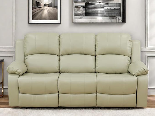 Leather Recliner Sofa Couch, 3-Seater Home Theater Seating Reclining Sofa, Power Reclining Couch with Cup Holders & Drop Down Table for Living Room Furniture Sets, Khaki