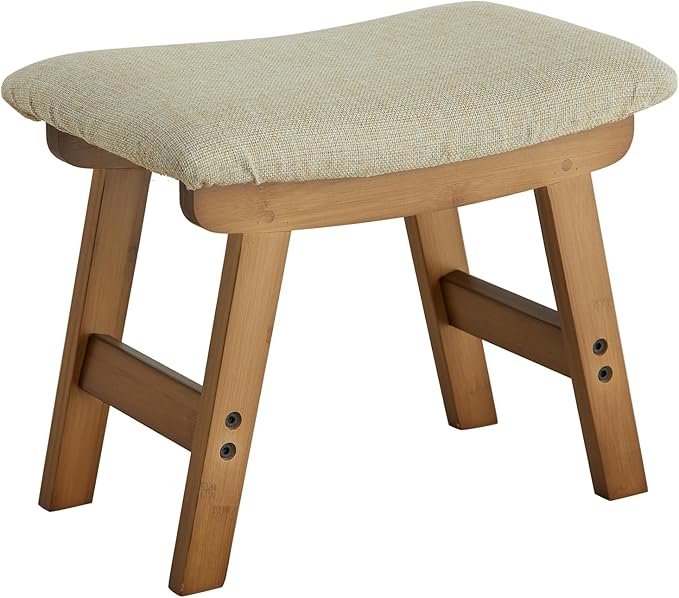 Foot Stool Ottoman Foot Rest Under Desk,Small Stool for Living Room, Bedroom and Kitchen (Brown Legs - Beige Stool Surface)