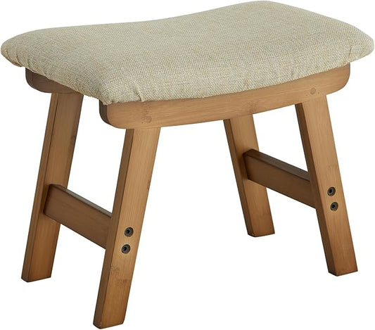 Foot Stool Ottoman Foot Rest Under Desk,Small Stool for Living Room, Bedroom and Kitchen (Brown Legs - Beige Stool Surface)