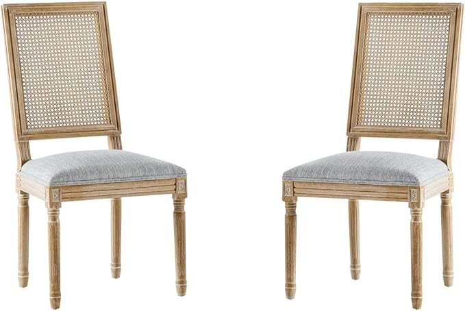 Merax Upholstered Solid Wood Dining Chairs Set of 2, French Country Style Accent Side Seating Furniture for Kitchen, Living Room, Wicker Back, Grayish Green