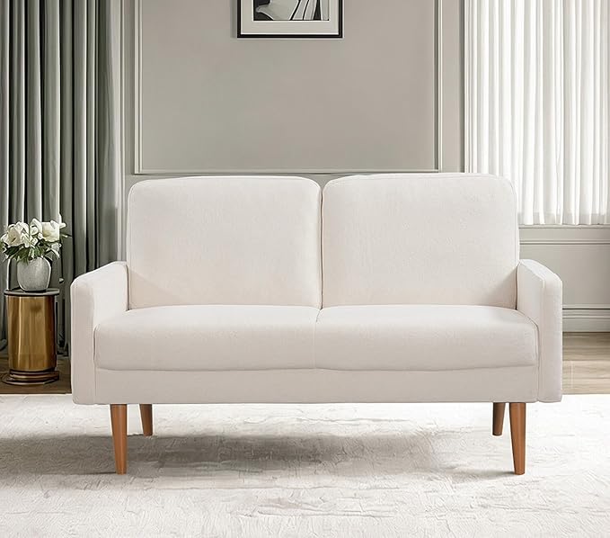 Kent Velvet Loveseat Sofa, European Style with Sleek Design, Modern & Vintage Flair, Upholstered 2 Seater Couch, Chic Living Room Furniture Seating for Home, Apartment or Office, Ivory