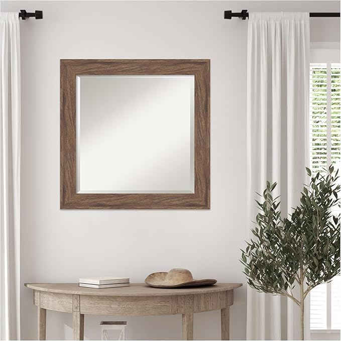 Amanti Art Brown Wall Mirror 25x25 Pia Medium Brown Square Bathroom Mirror for Wall Decor Living Room, Medium Casual Frame, Hangs Horizonally and Vertically, Bathroom Decor, Beveled Edge