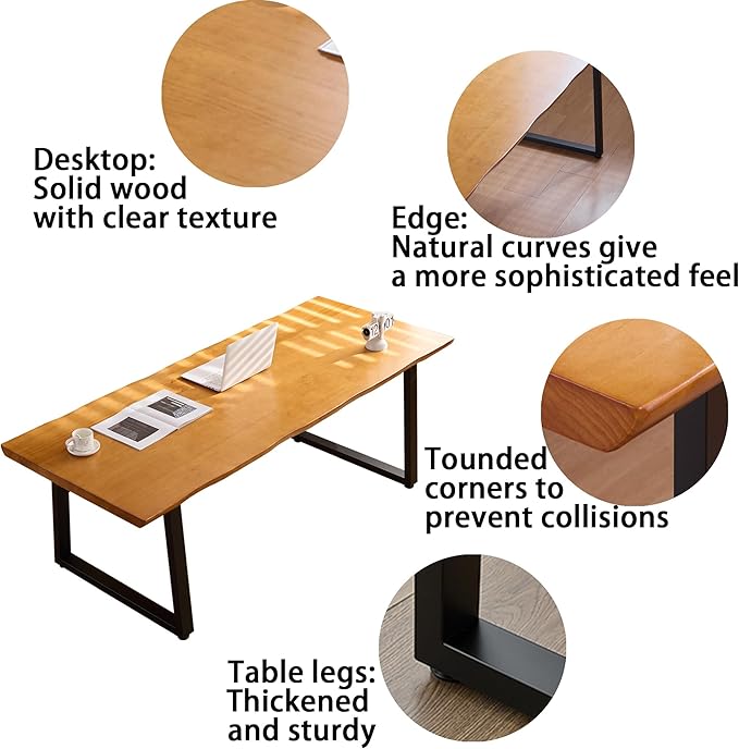 Modern Solid Wood Executive Desk – Spacious and Minimalist Home Office Workstation Perfect for Writing and Professional Use (Light Brown, 70.87in)